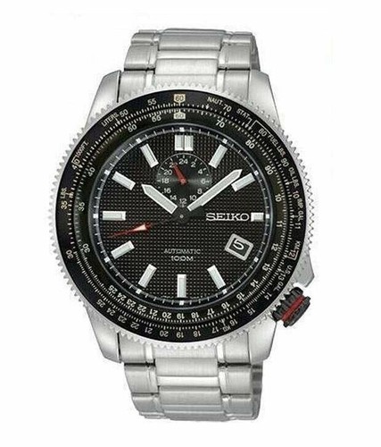 New Seiko SSA005 Automatic Pilot Black Dial 100m Men's Watch Steel SSA005K1