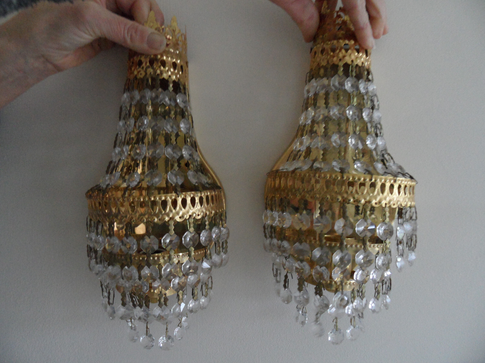Pair Of Vintage Glass & Metal Wall Lights eBay