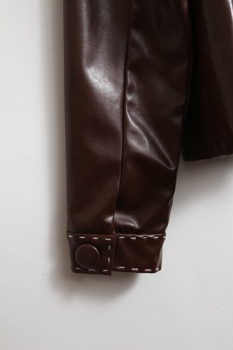 EUC L Girls Guess Brown Button Up Faux Leather Swing Coat - Picture 7 of 9