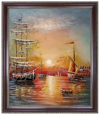 Ölbild, Segelschiffe,Hafen,Meer Sonnenuntergang HANDGEMALT Gemälde F: 50x60cm