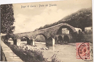 1909 BAGNI DI LUCCA - TEUFELSBRÜCKE alte Postkarte am Col. Thaon di Revel