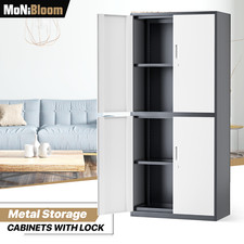 Metal Storage Cabinet with /Locking Doors 4 Adjustable Shelves Garage Cabinets