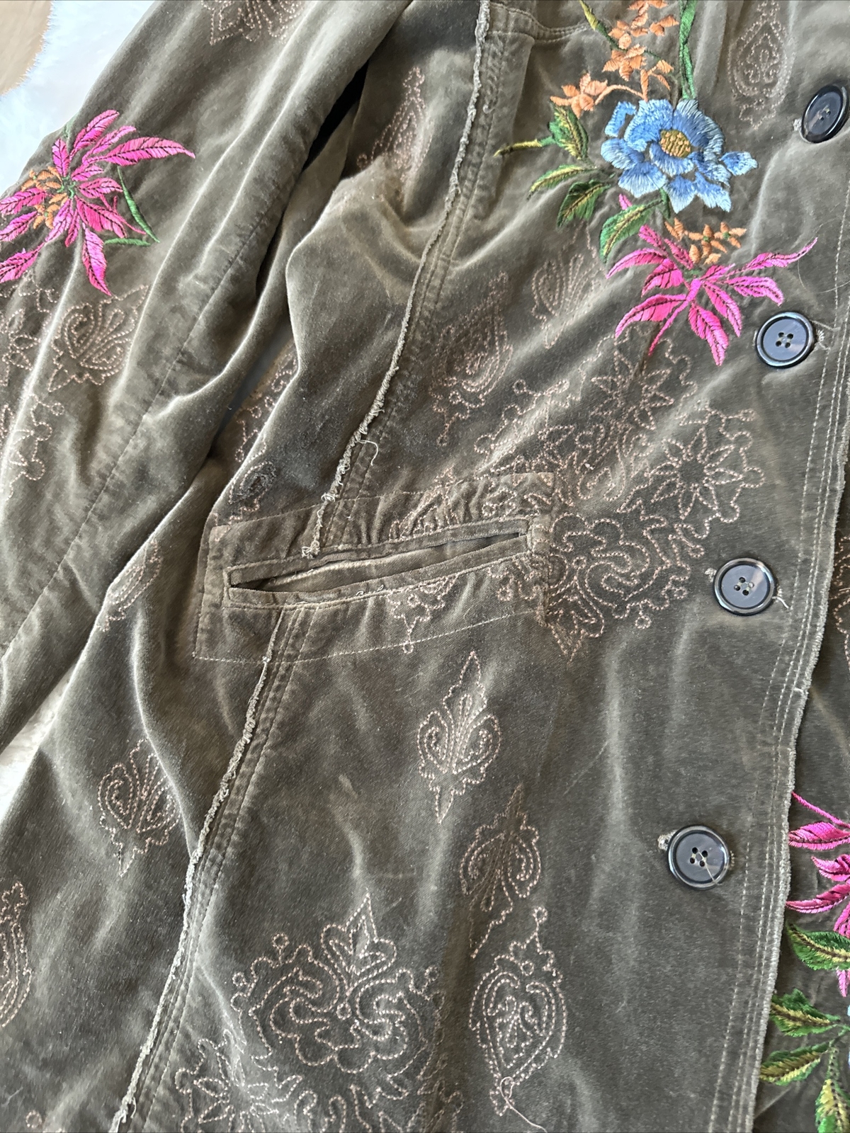 Johnny Was Velvet Embroidered Duster Coat Size XL cho… Gem