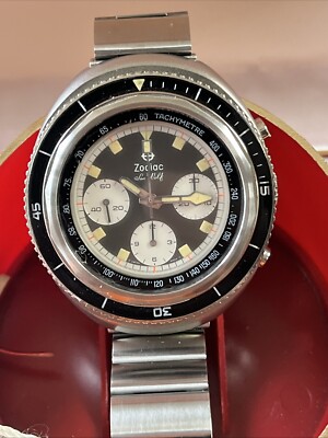 希少　廃盤品　超美品ZEBRA ヴィンテージ多機能２Ｃ WATCH Vintage 70's Zodiac SeaWolf Giant Chronograph Super Divers Watch
