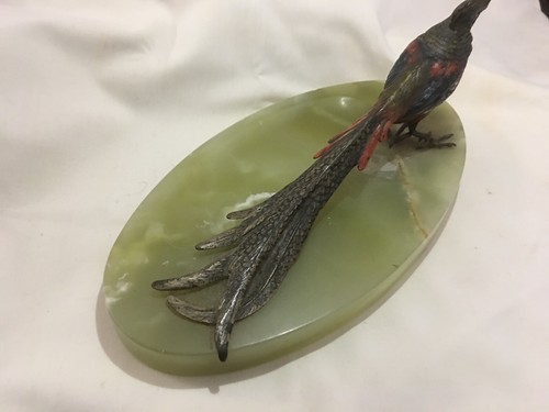 Bandeja alfiler de mármol de ónix pavo real de bronce austriaco pintado en frío. - Imagen 5 de 8