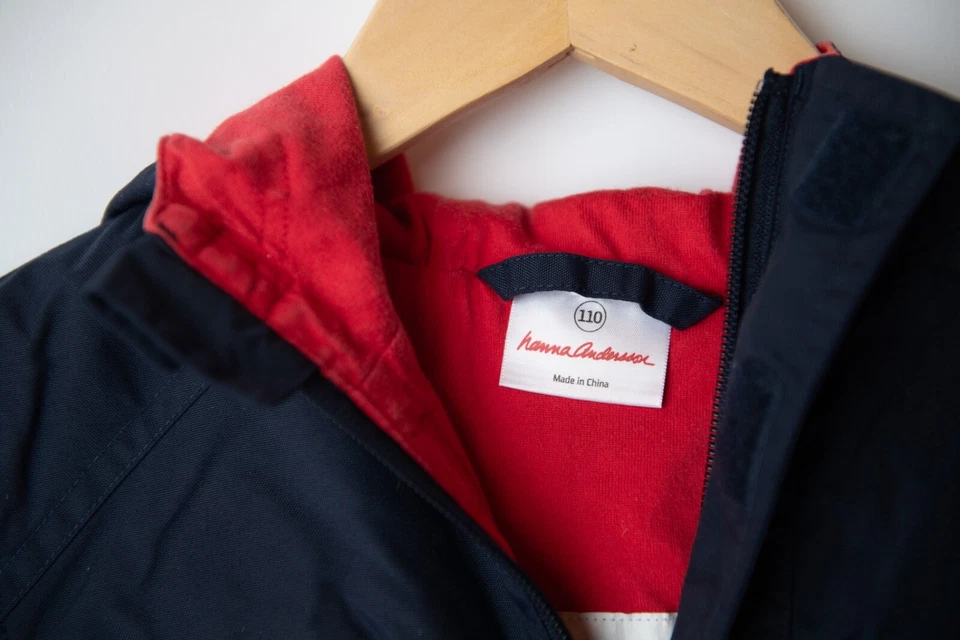 Chaqueta de Lluvia Hanna Andersson Talla 4T EU 110 Azul Marino Forrada Nylon Cortavientos Con Capucha Foto 3 de 4