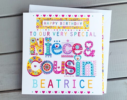 Niece & Cousin personalised birthday card, special Niece Cousin unique card. - Picture 1 of 10