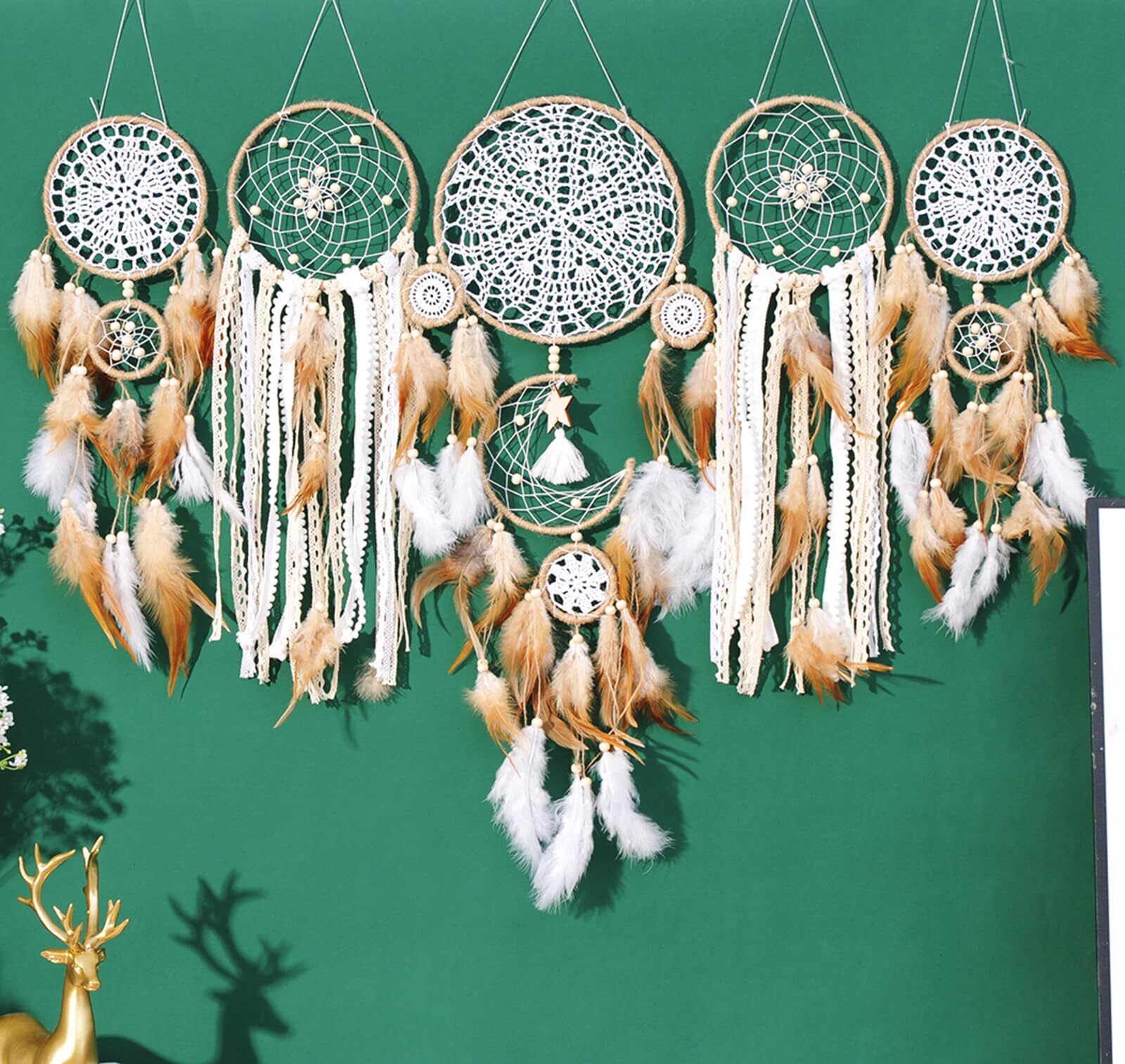 Dream Catchers Boho Wall Decor Moon and Sun Feather Handmade Traditional Drea...