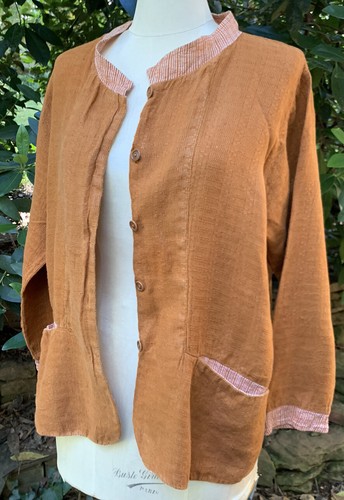Flachs Leinen Knopfleiste leichte Lagenlook Jacke rost orange Landhaus Small