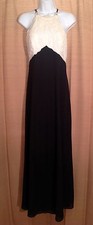 Women's RHAPSODY Size 6 Black  Ivory Embroidered Bust Formal Maxi PROM DRESS