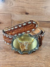 Tony Lama Brown Tooled Leather Western Belt w/ Raintree Buckle Size 40 Made USA