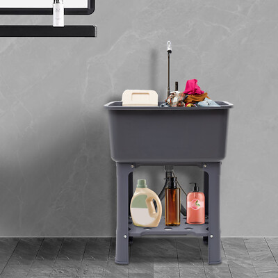 30.11'' H Utility Sink Laundry Tub Freestanding with 360° Stainless Steel Faucet