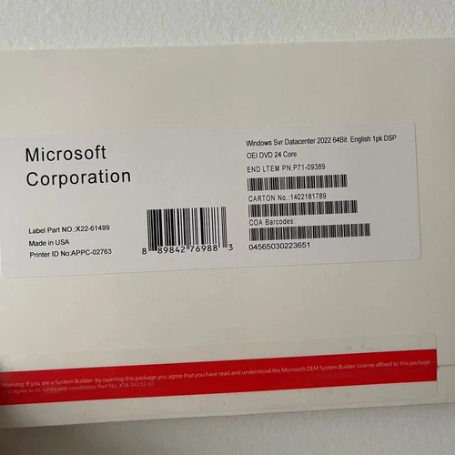 Neues Microsoft Windows Server 2022 Datacenter – 24 Core – DVD-Paket