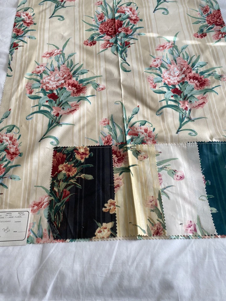 Vintage Duralee Fabric Sample 25” X 33” Chintz Floral Stripe - Image 4 of 4