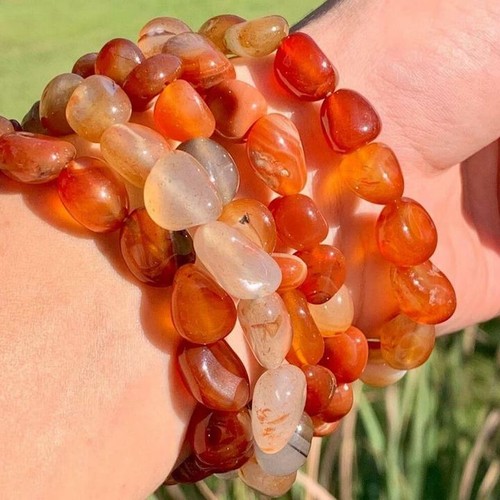 Carnelian Gemstone Tumbled Stone Bracelet Reiki Yoga Gift Crystal - Picture 3 of 5