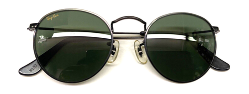 VINTAGE B&L RAY BAN W1574 WYAS BLACK CHROME G15 CRYSTAL ROUND AVIATOR SUNGLASSES
