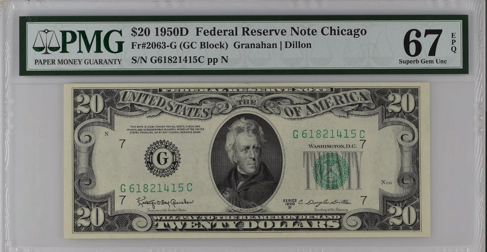USA, 1950, Federal Reserve Note Chicago, $20, PMG 67 EPQ, Superb Gem unc - Image 2 of 4