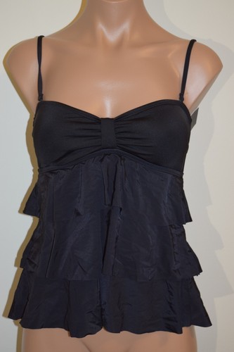 NWT Kenneth Cole Reaction Swimsuit Tankini Top Black Ruffles Sz S - Picture 4 of 6