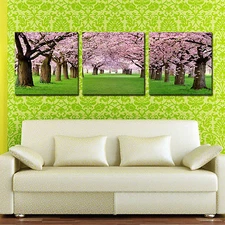 CHERRY BLOSSOM ready to hang 3 panel mounted picture/betterThan stretched canvas