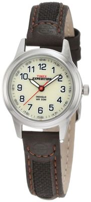 Timex T41181, Women's ''Expedition'' Brown Leather Watch, Indiglo, 50 Meter WR