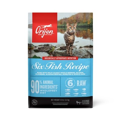 ORIJEN Grain Free Six Fish Premium High Protein Fresh & Raw Dry Cat Food, 12 lbs