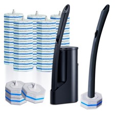 Toilet Brush Holder Set 50 Refill Pads Wall Mount Extended Wand Cleaning System