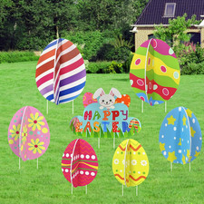 3D Easter Egg Yard Signs with Stakes, 13 Pcs Double Sided Printing Giant Plastic
