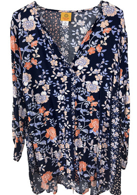 Ruby Rd. Women's Top Plus Size 2X Floral Tunic 100% Rayon V-Neck 3/4 Sleeve D28