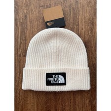 The North Face Logo Box Cuffed Beanie Gardenia White Knit Hat NF0A3FJXN3N OS