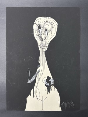 Antonio Saura (Handmade) Drawing mixed media on paper signed & stamped