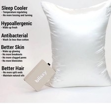 BLISSY 100 Pure Mulberry Silk Pillow Case Standard Size White. Open Box, New.