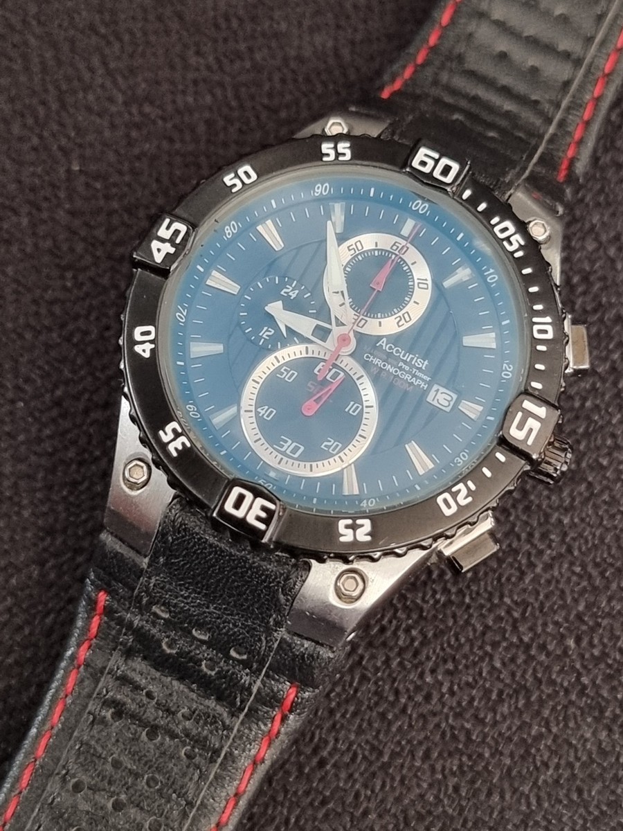 ACCURIST MS780 CHRONOGRAPH PRO TIMER WATCH BLACK WHITE DIAL BLACK STRAP A BEAUTY View 2