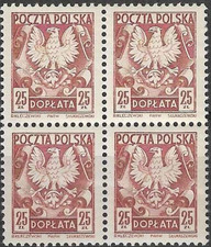 Poland Stamp Block 1950 SC# J120 25g red brn   Polish Eagle  