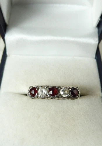 Vintage Natural Garnets Diamonds St Silver Engagement Ring Birmingham 1980 Sz Q