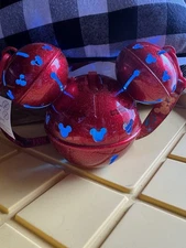 Disneyland Red Glitter  Christmas Mickey Mouse Head "Jingle Bell"  Sipper