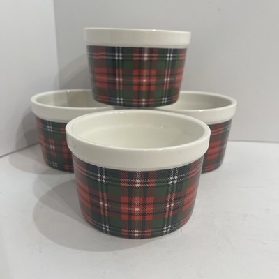 Ciroa  Celebrate Christmas Ramekins 4 x 2.5  Set Of 4 Tartan Plaid Green, Red