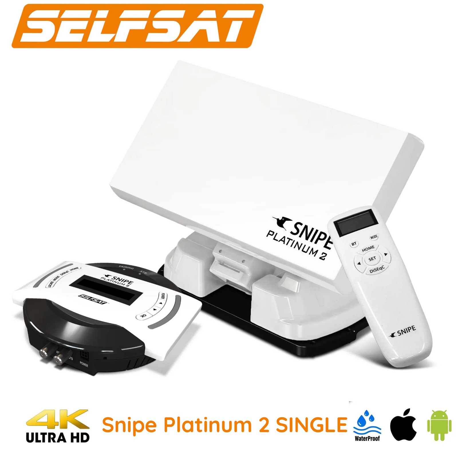 Selfsat SNIPE Platinum 2 Single LNB Caravan Satellite Dish BT Remote App Control
