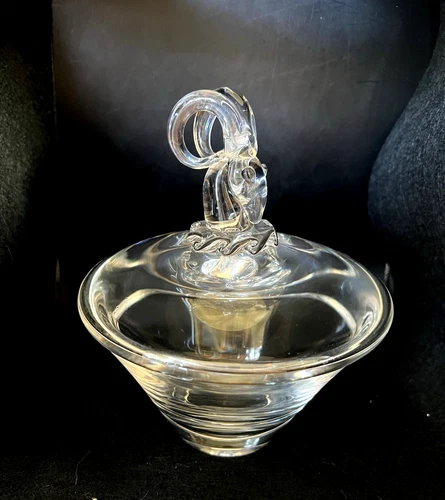 Vintage Signed STEUBEN Ram’s Head Covered Candy Bowl Trinket Bowl Signed
