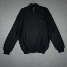 Polo Ralph Lauren Pullover Mens XL Black Quarter Zip Pima Cotton Red Pony Knit