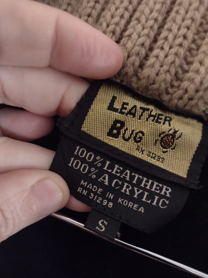 VTG 70s Leather Bug Suede Knit Duster Coat Korea Boho Toggle Unisex S - Image 3 of 4