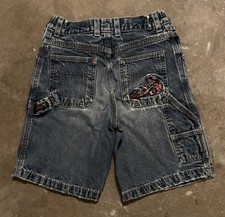 Flamehead USA Denim Skater Baggy Shorts Vintage Boys Youth Size 7 Kids JNCO