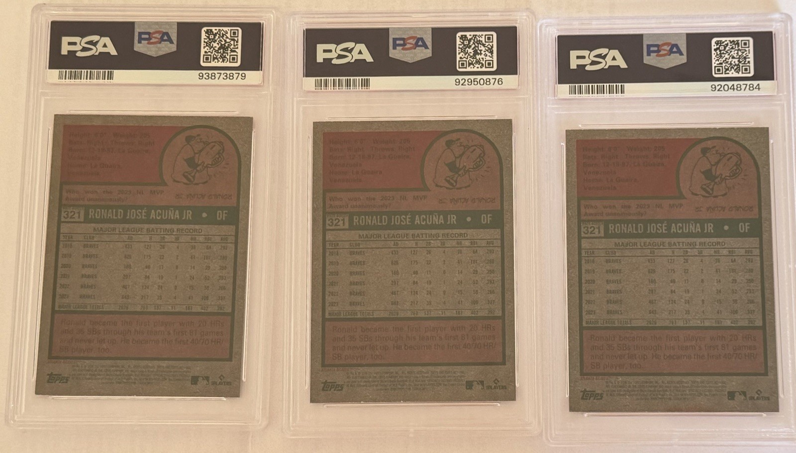 2024 Heritage Ronald Acuna Jr Red Border SP PSA 10s Pop 3 “All 3 In This Lot” 🔥 view 2
