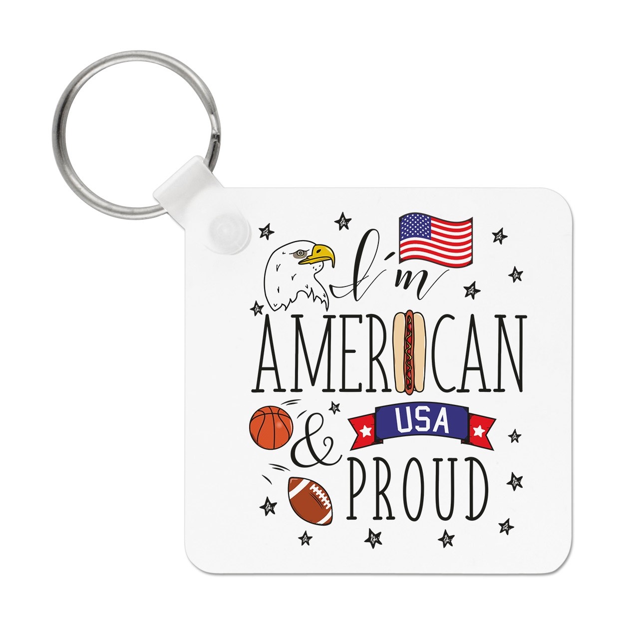 I'm American And Proud Keyring Key Chain - USA Flag America Stars and Stripes