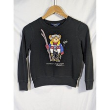 POLO Ralph Lauren Girls Black Graphic Ski Bear Sweatshirt Sz 8-10