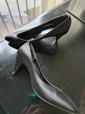 VINTAGE BLACK SATIN CLASSIC GUCCI PUMPS HEELS SZ 5 1/2 55M