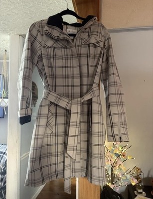 Columbia Plaid Belted Water-Resistant Lined Mid-Length Trench Coat Gray S