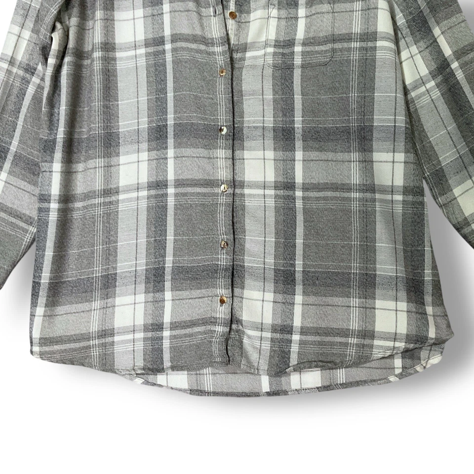 Camisa de franela a cuadros Kuhl para mujer talla XL con botones manga larga gris grunge Foto 3 de 4
