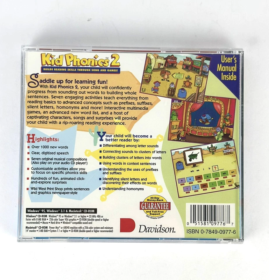 Kid Phonics 2 CD-ROM Davidson Ages 6-9 Reading Skills Educational Game Vintage - Image 2 of 4
