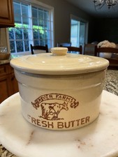 Grover Farms Fresh Butter  Vintage Pottery Crock Yellow Cow Advertising 