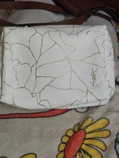YSL Beaute White/Gold Marble Print Zipper Makeup Bag Cosmetic Pouch